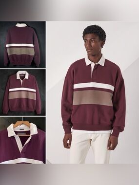 Abercrombie & Fitch Soft Prep Essentials Rugby Sweatshirt Oversized Maroon Men M